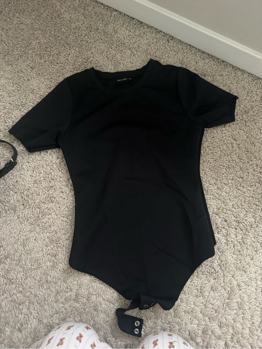 Good American Black Short-Sleeve Crewneck Bodysuit